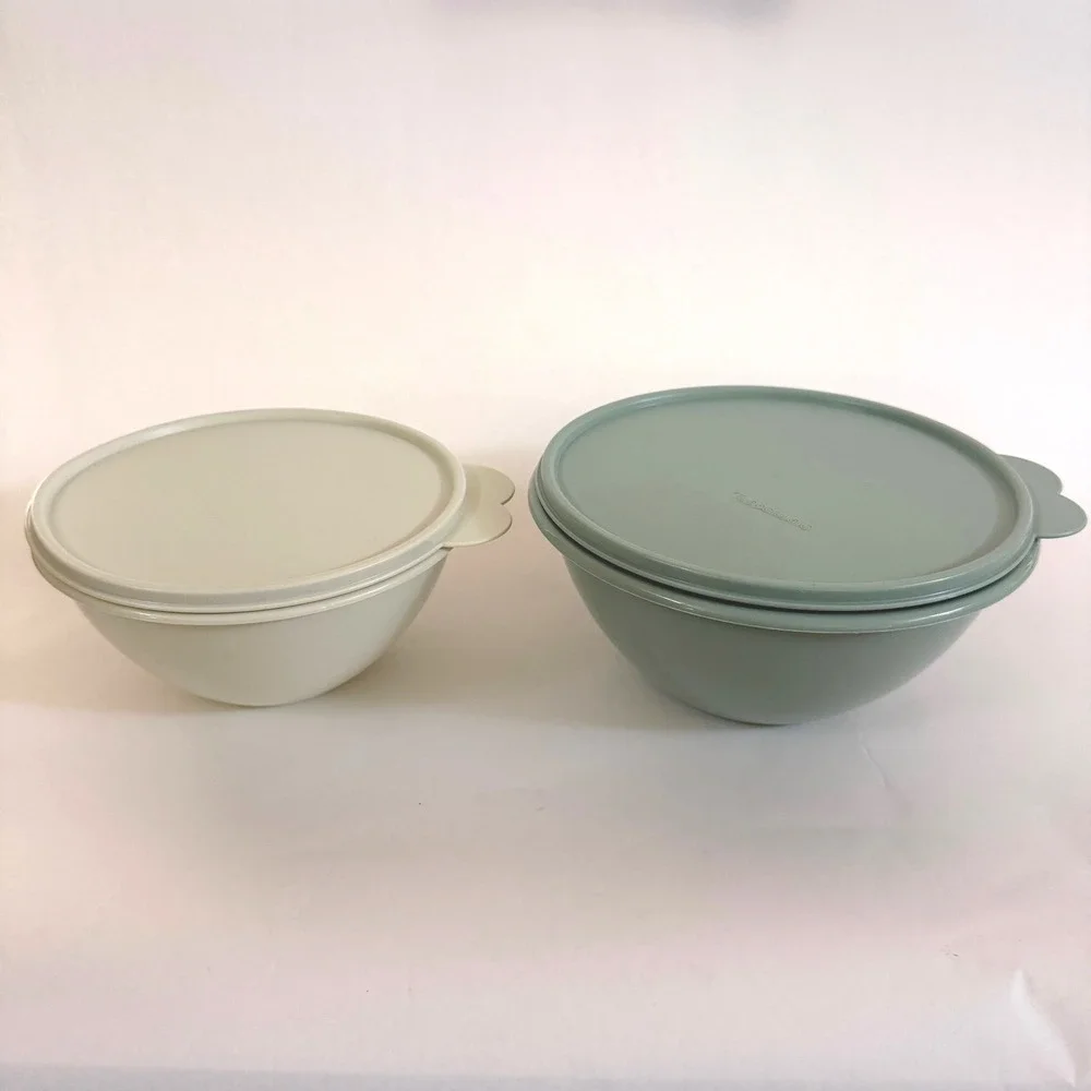 Vintage Tupperware Wonderlier Bowl Set Pastel Green White Lids USA